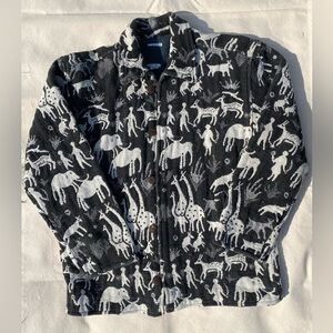 Vintage 90s Y2k Knit Animal Print Tapestry Button Front Lined Jacket Large Nepal